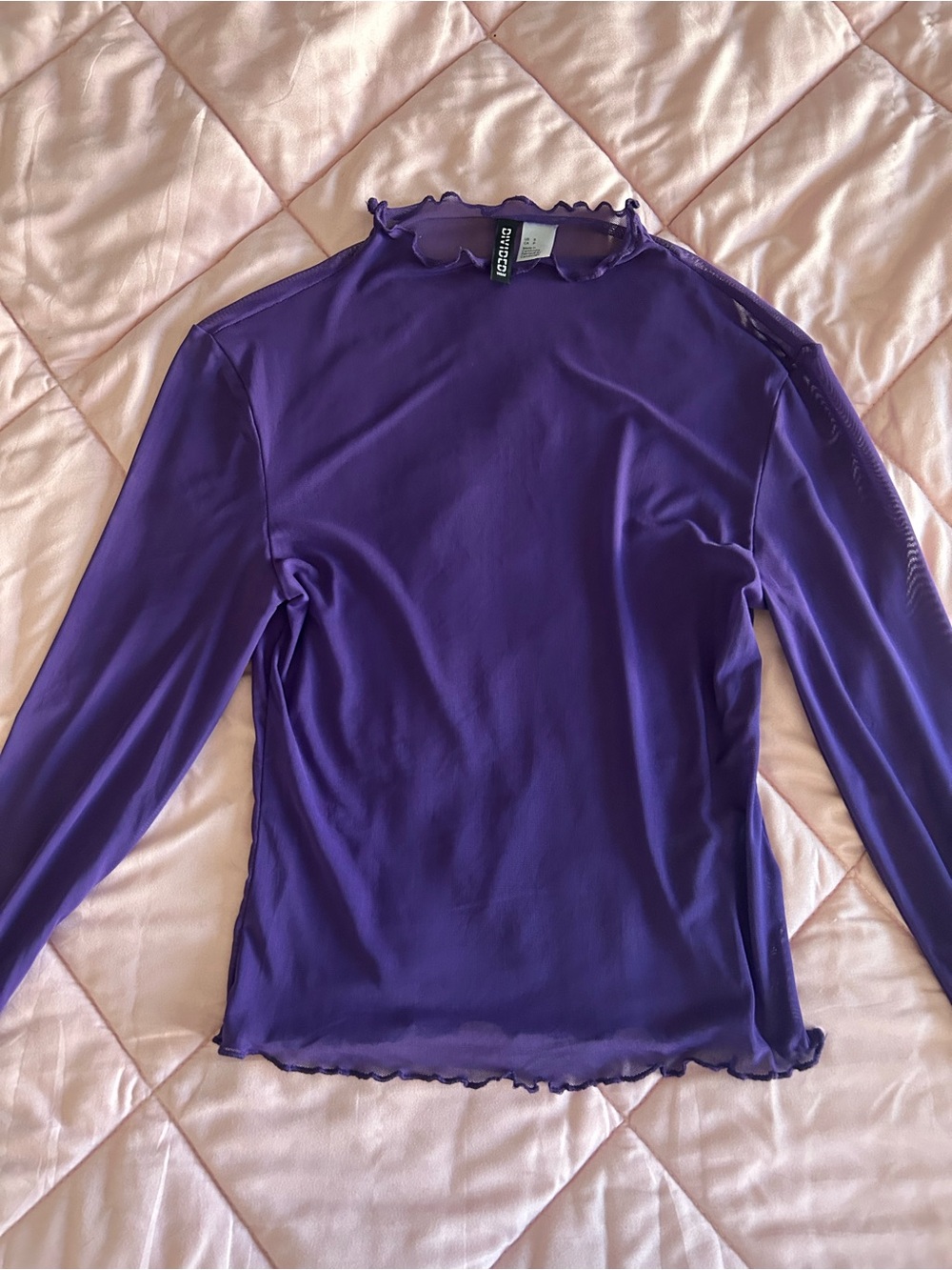 H&M Purple Long-Sleeve Lettuce-Edge Sheer Top